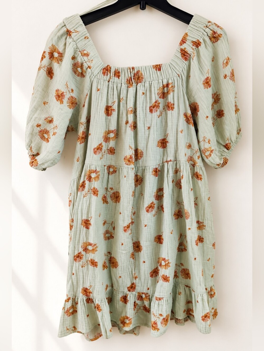 Wonderly Babydoll Mini Dress Floral Cottagecore Puff Sleeve Sage Green M - Picture 3 of 12